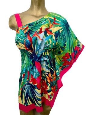 CACHE Tropical Uni Sleeve SILK Blend BLOUSE Size Small